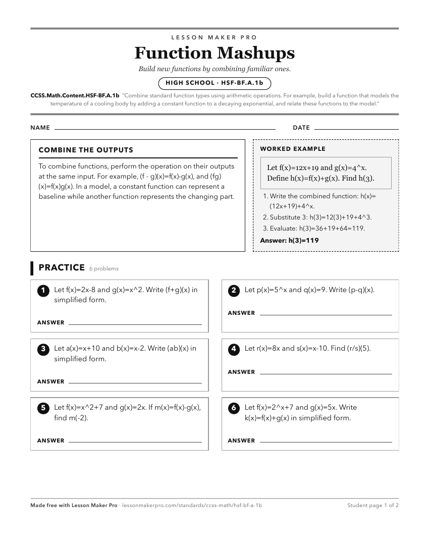 Preview of the CCSS.Math.Content.HSF-BF.A.1b printable worksheet