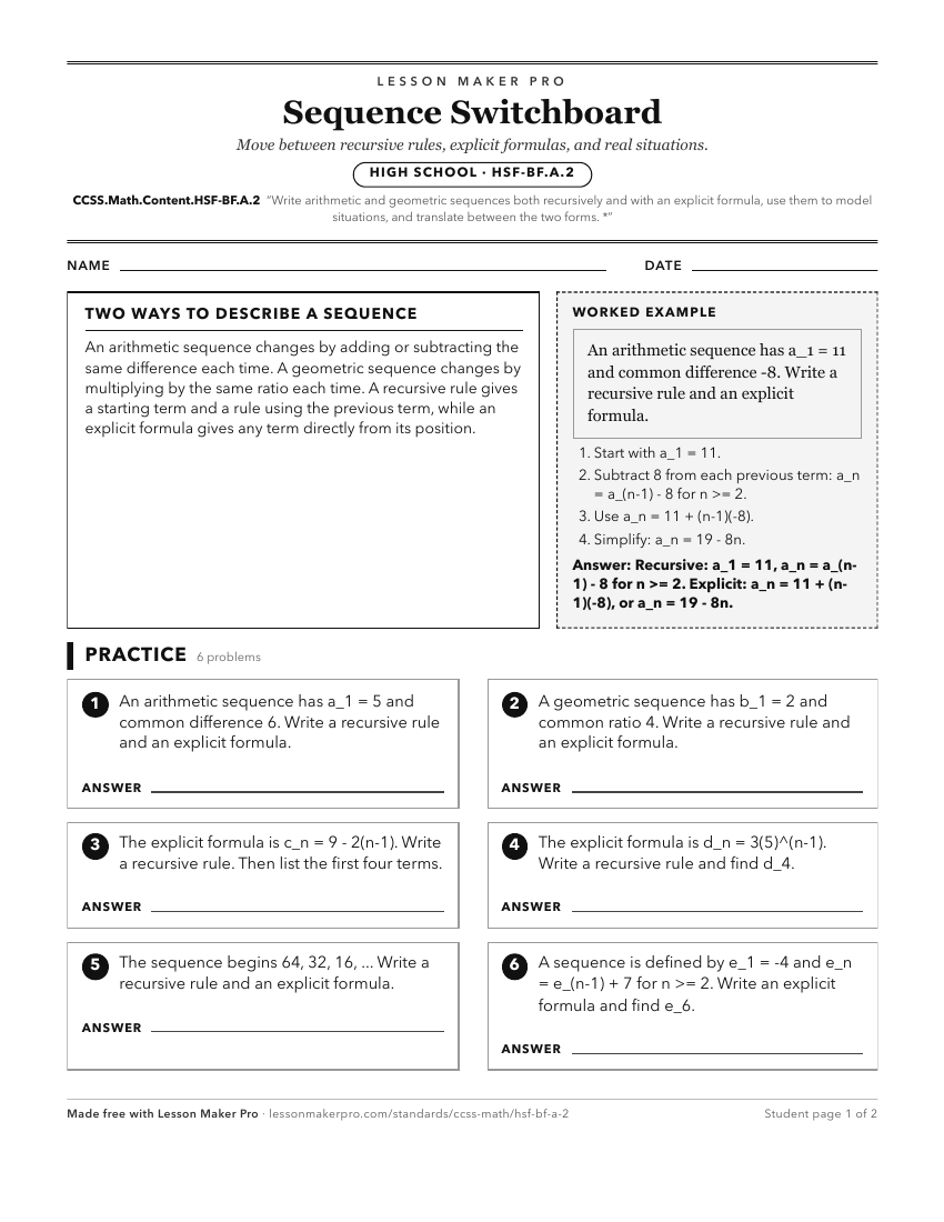 Preview of the CCSS.Math.Content.HSF-BF.A.2 printable worksheet