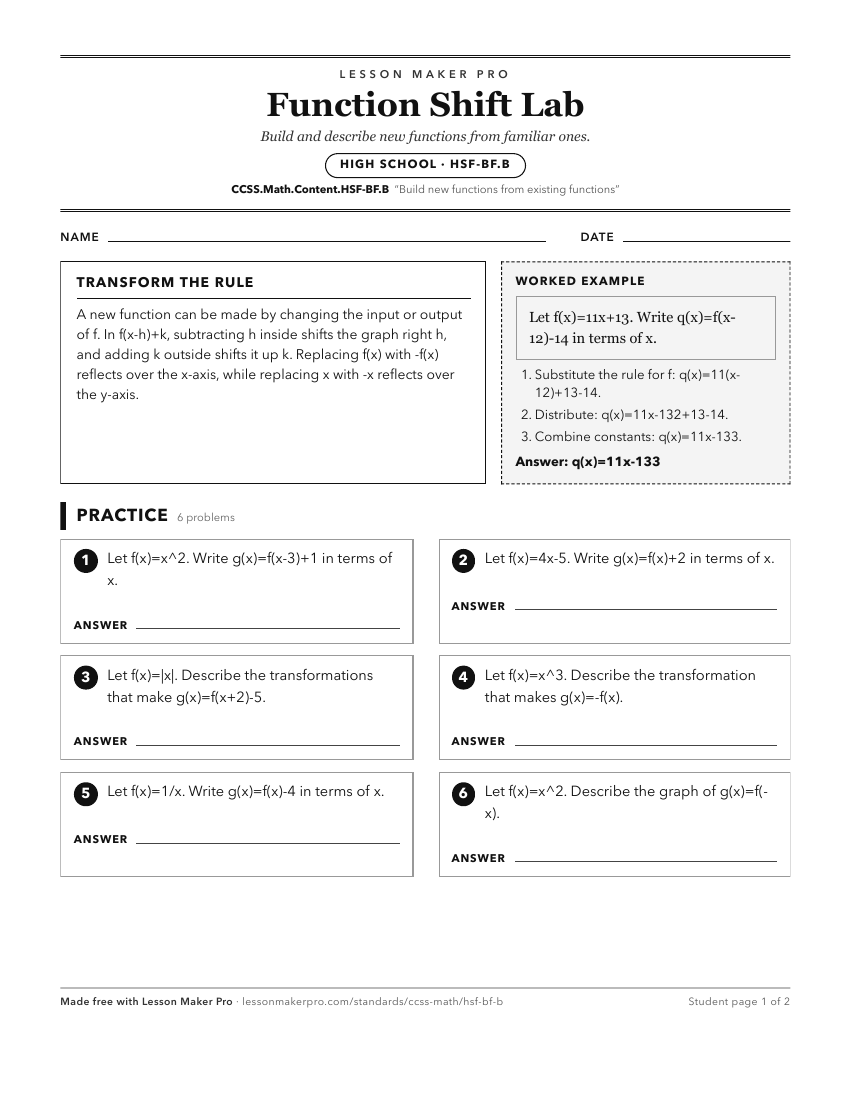 Preview of the CCSS.Math.Content.HSF-BF.B printable worksheet