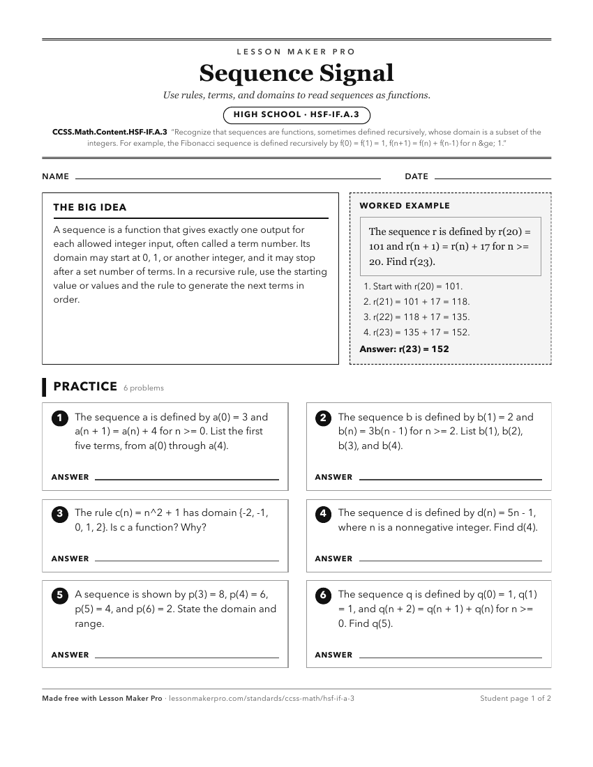 Preview of the CCSS.Math.Content.HSF-IF.A.3 printable worksheet