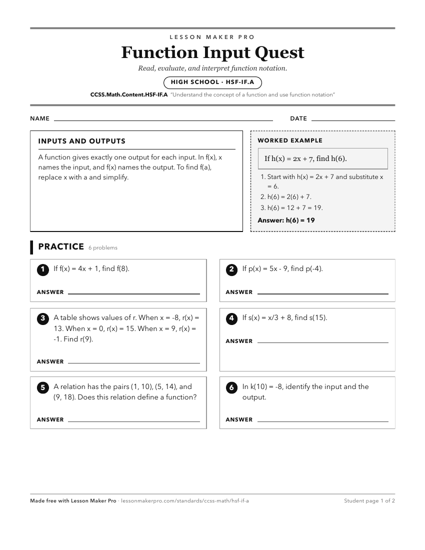 Preview of the CCSS.Math.Content.HSF-IF.A printable worksheet