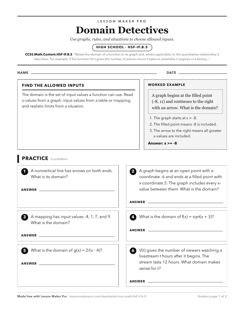 Preview of the CCSS.Math.Content.HSF-IF.B.5 printable worksheet