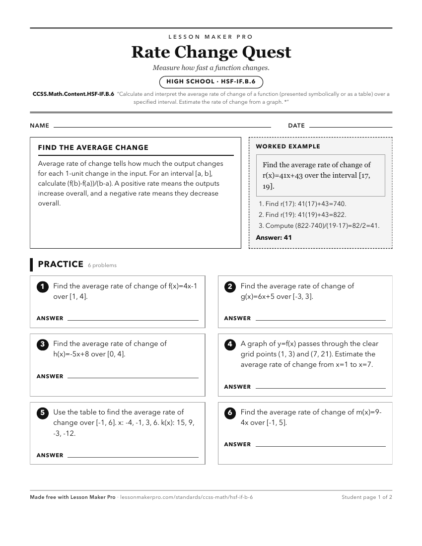 Preview of the CCSS.Math.Content.HSF-IF.B.6 printable worksheet