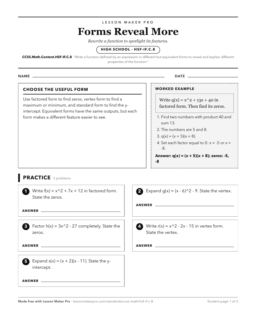Preview of the CCSS.Math.Content.HSF-IF.C.8 printable worksheet