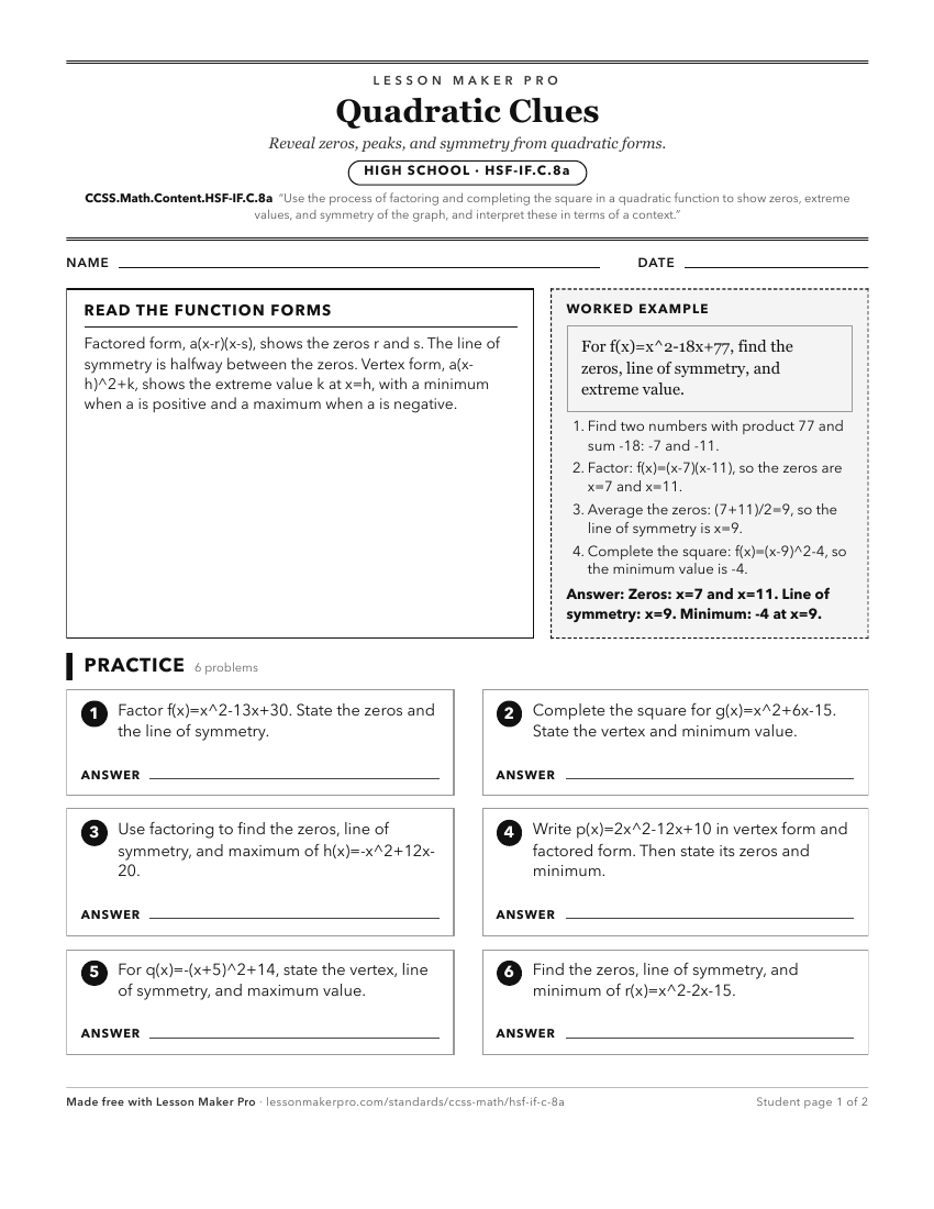 Preview of the CCSS.Math.Content.HSF-IF.C.8a printable worksheet