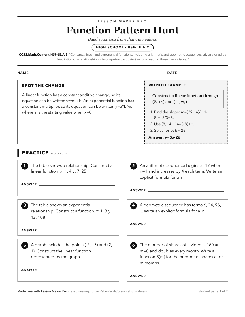 Preview of the CCSS.Math.Content.HSF-LE.A.2 printable worksheet