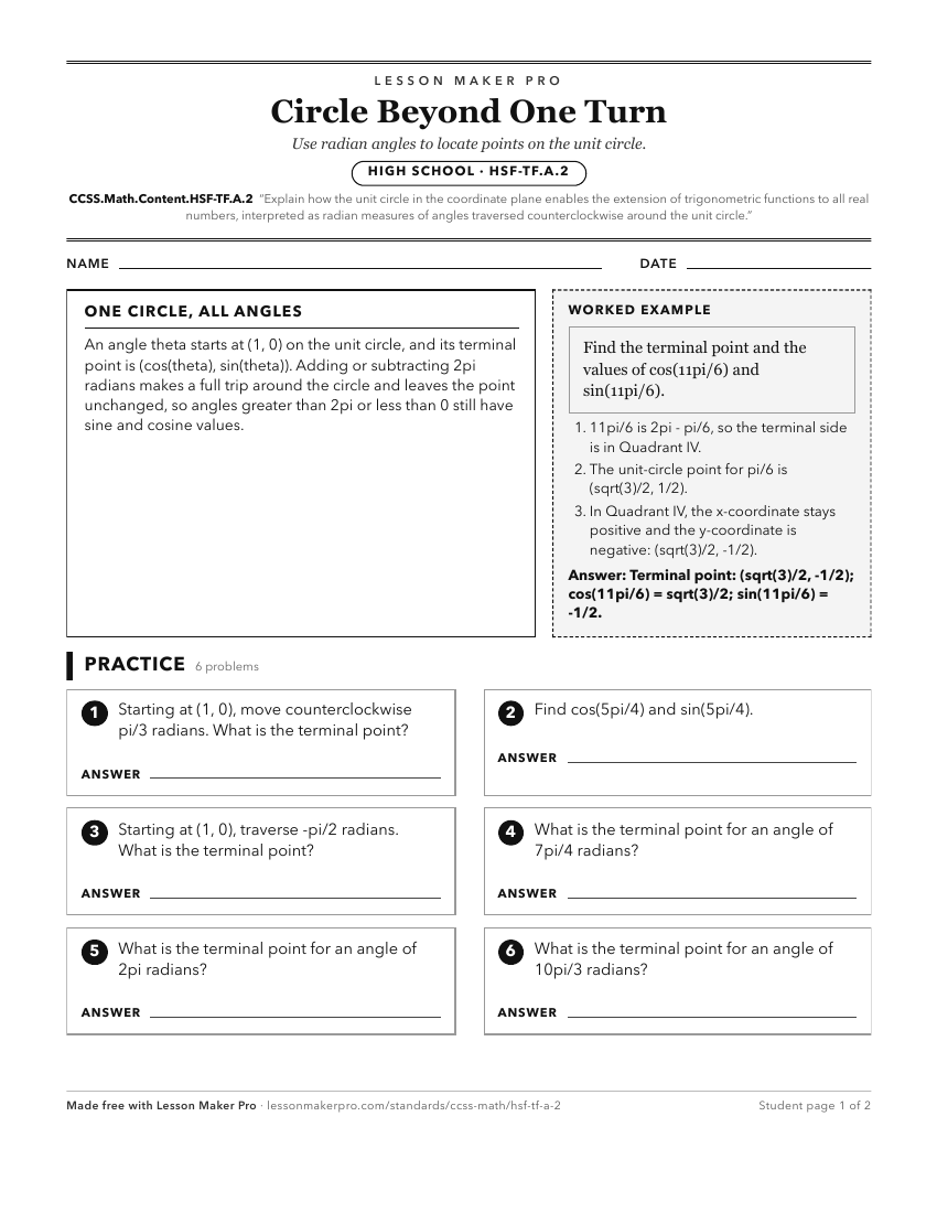 Preview of the CCSS.Math.Content.HSF-TF.A.2 printable worksheet