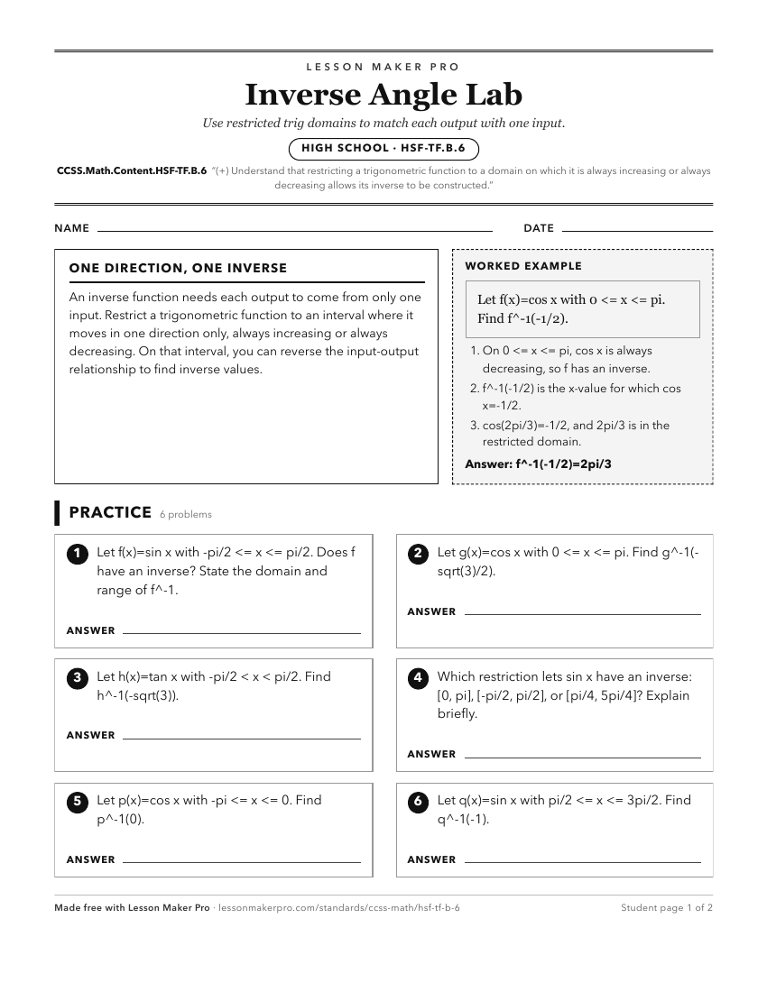 Preview of the CCSS.Math.Content.HSF-TF.B.6 printable worksheet