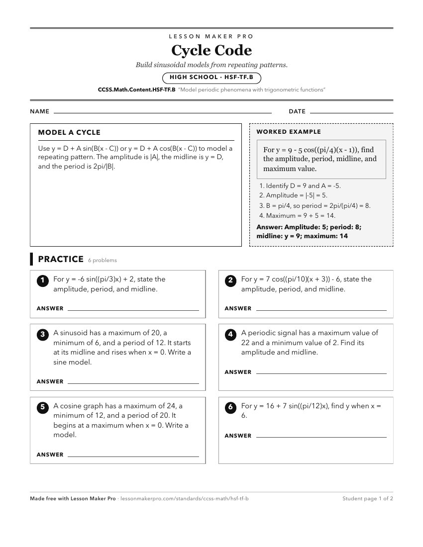 Preview of the CCSS.Math.Content.HSF-TF.B printable worksheet