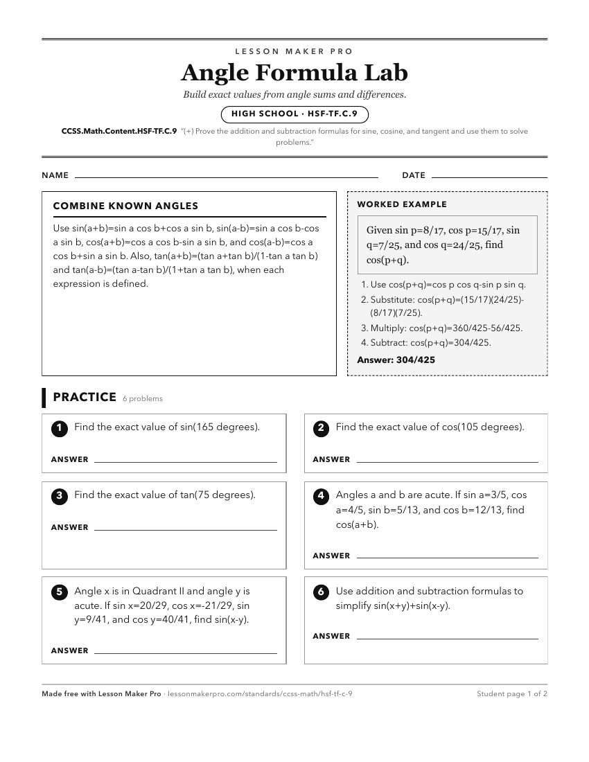 Preview of the CCSS.Math.Content.HSF-TF.C.9 printable worksheet