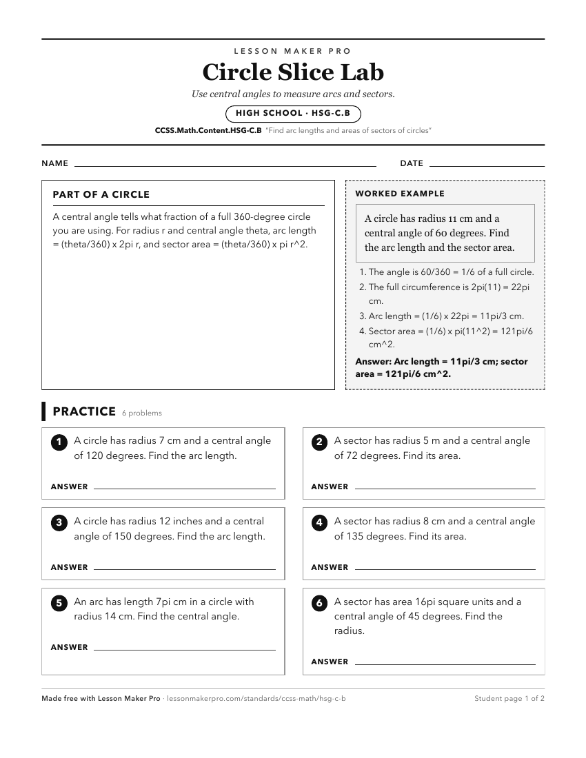 Preview of the CCSS.Math.Content.HSG-C.B printable worksheet