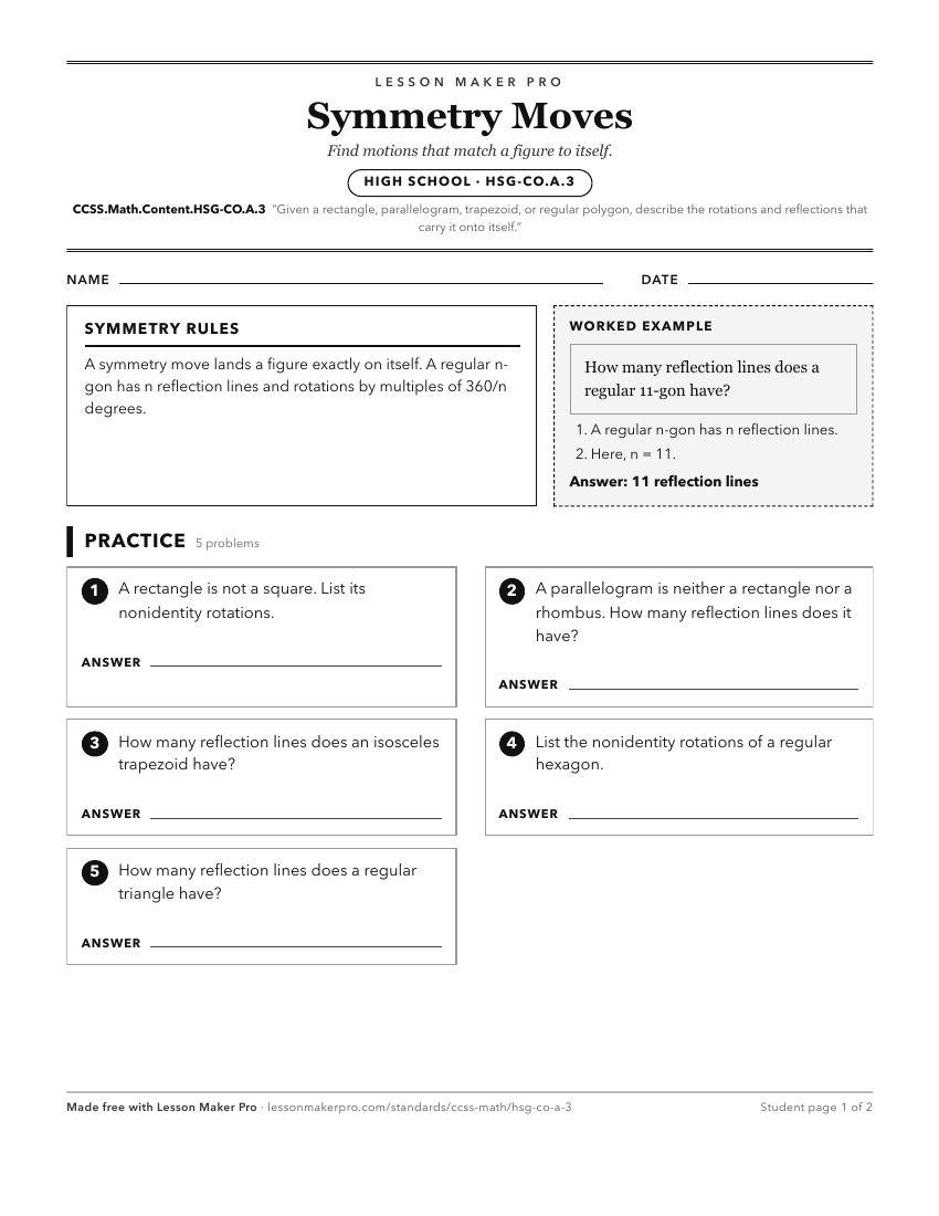 Preview of the CCSS.Math.Content.HSG-CO.A.3 printable worksheet