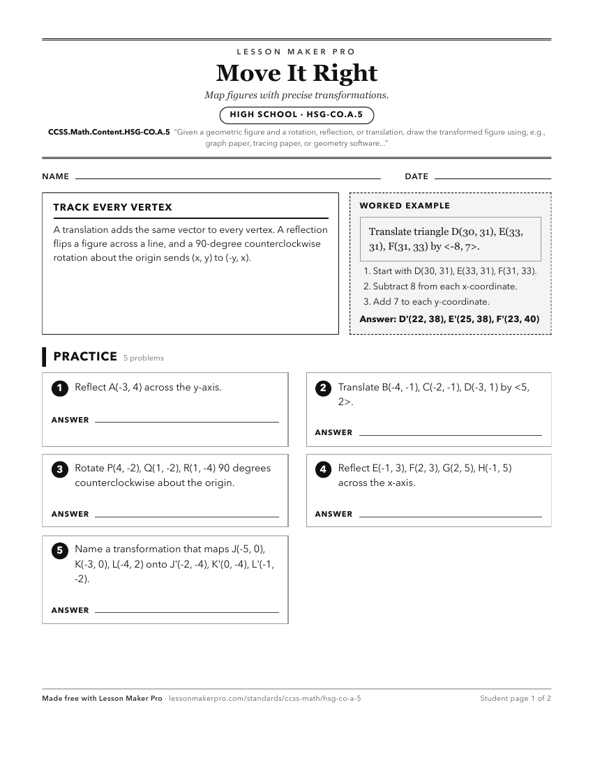 Preview of the CCSS.Math.Content.HSG-CO.A.5 printable worksheet