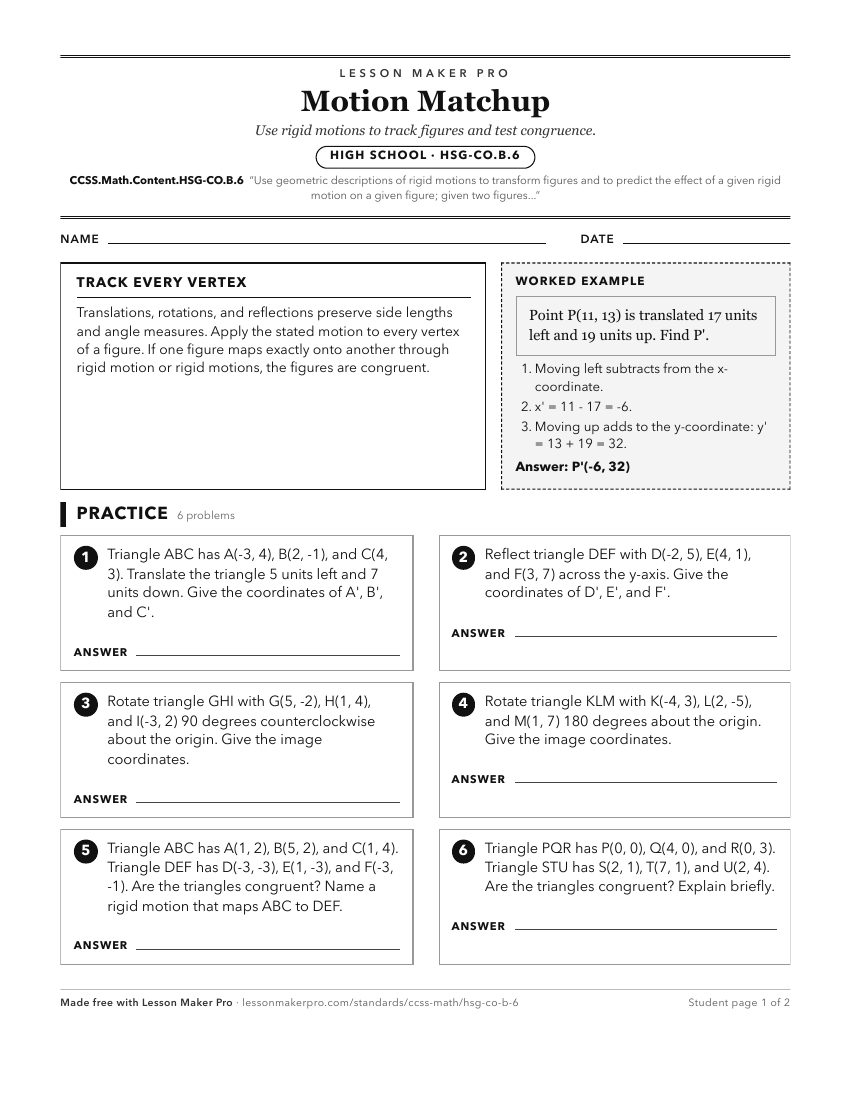 Preview of the CCSS.Math.Content.HSG-CO.B.6 printable worksheet
