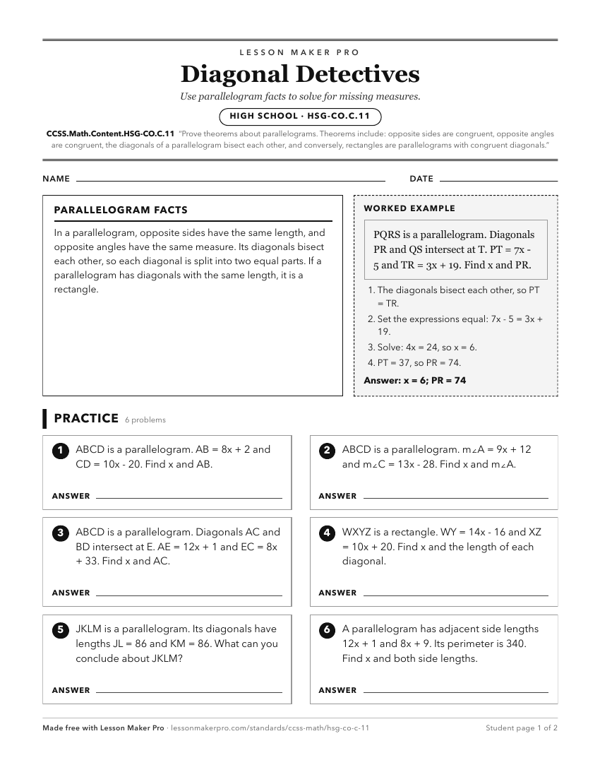 Preview of the CCSS.Math.Content.HSG-CO.C.11 printable worksheet