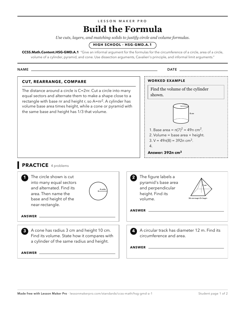 Preview of the CCSS.Math.Content.HSG-GMD.A.1 printable worksheet