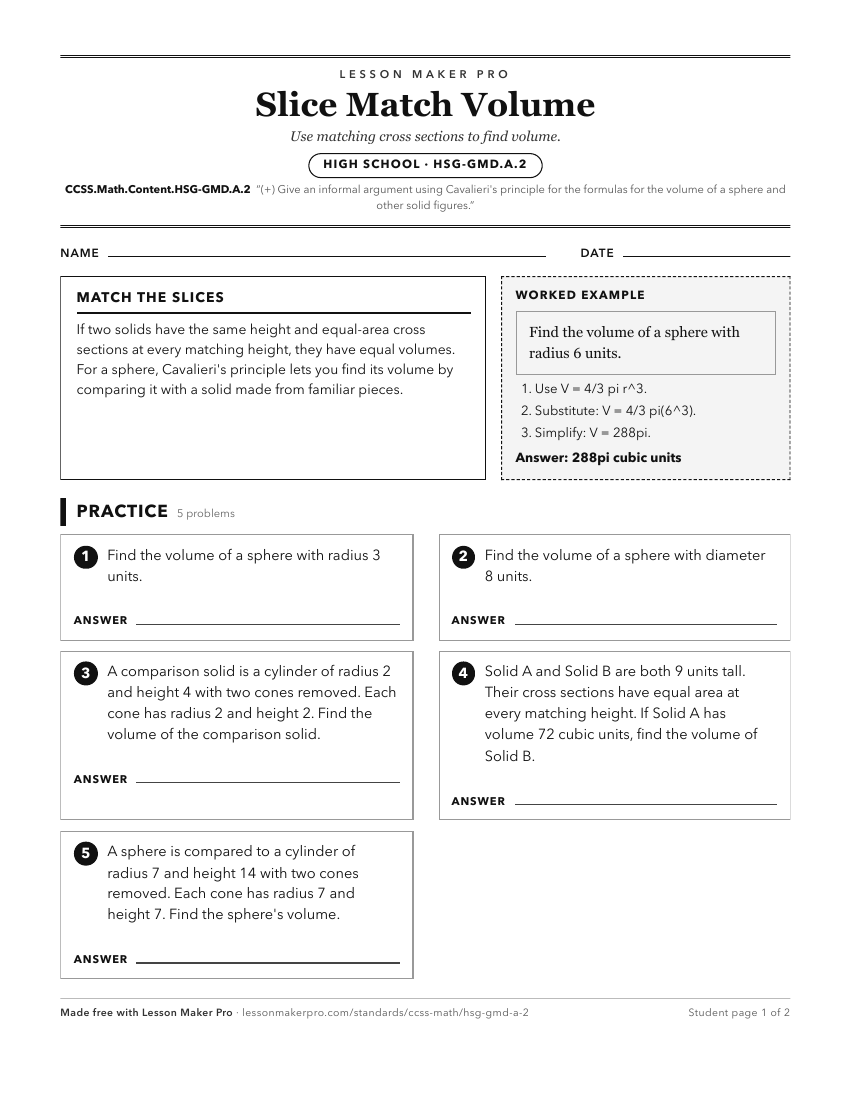 Preview of the CCSS.Math.Content.HSG-GMD.A.2 printable worksheet