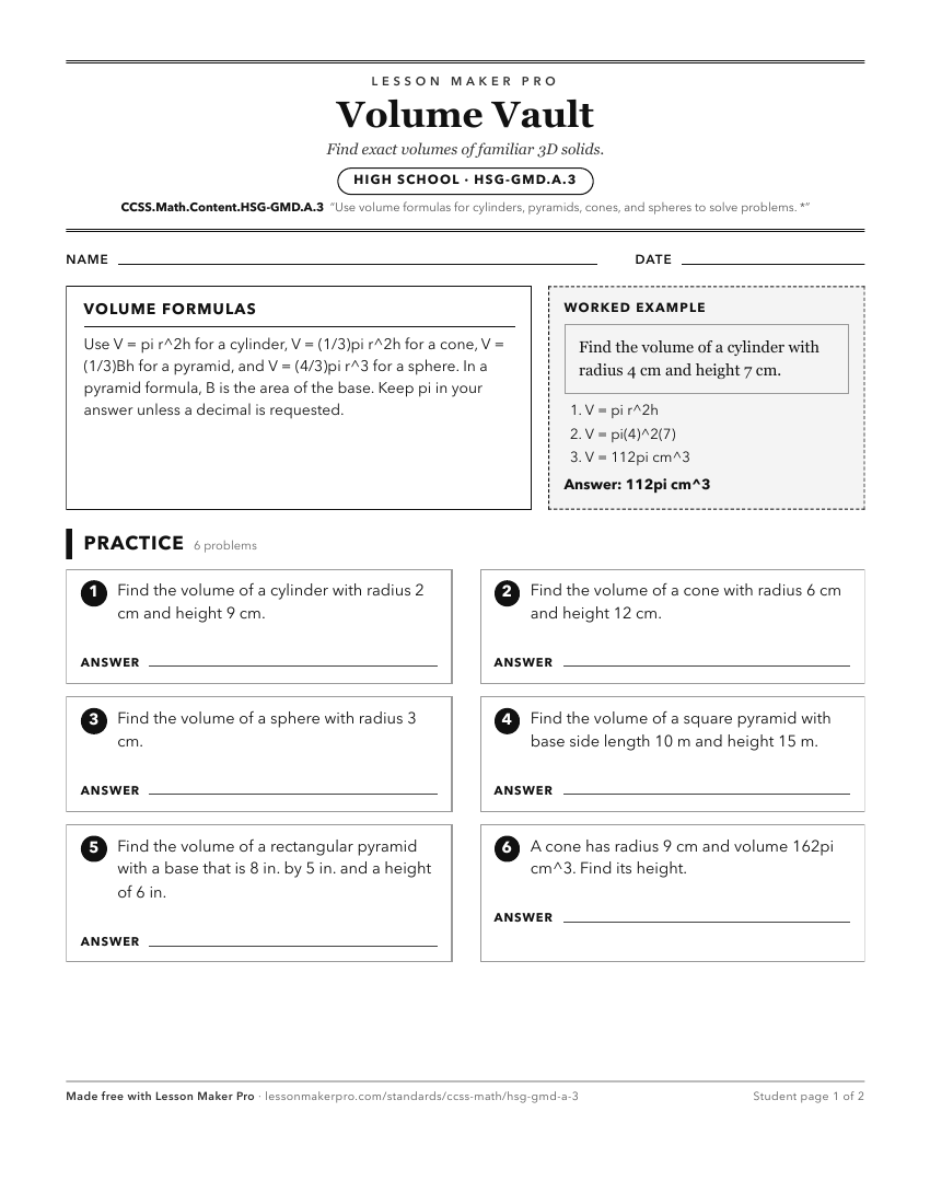 Preview of the CCSS.Math.Content.HSG-GMD.A.3 printable worksheet