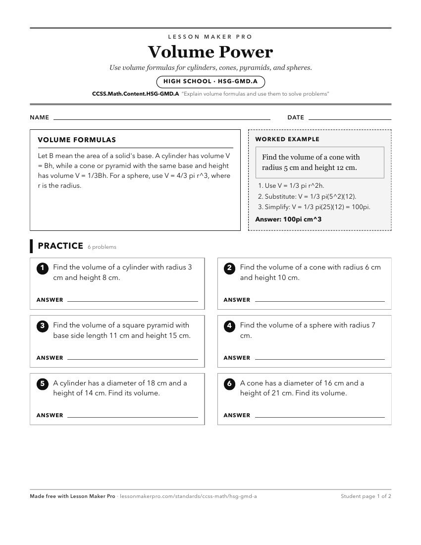 Preview of the CCSS.Math.Content.HSG-GMD.A printable worksheet