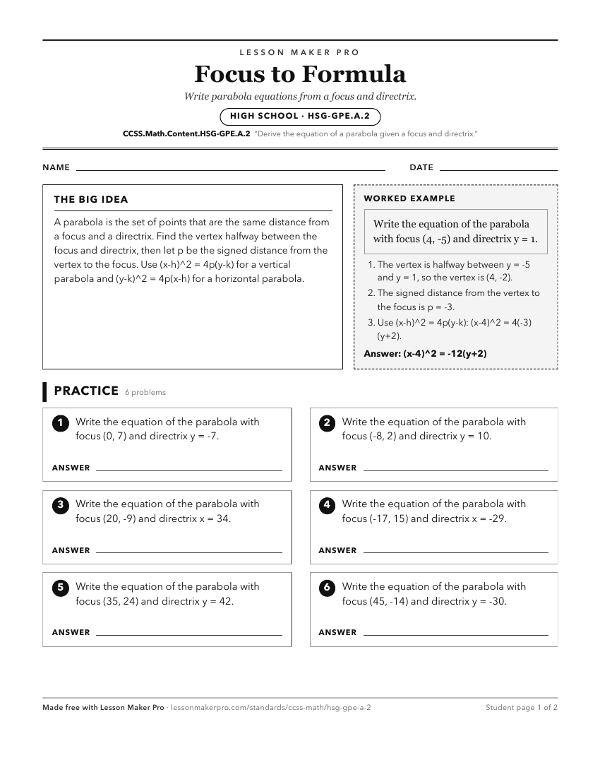 Preview of the CCSS.Math.Content.HSG-GPE.A.2 printable worksheet