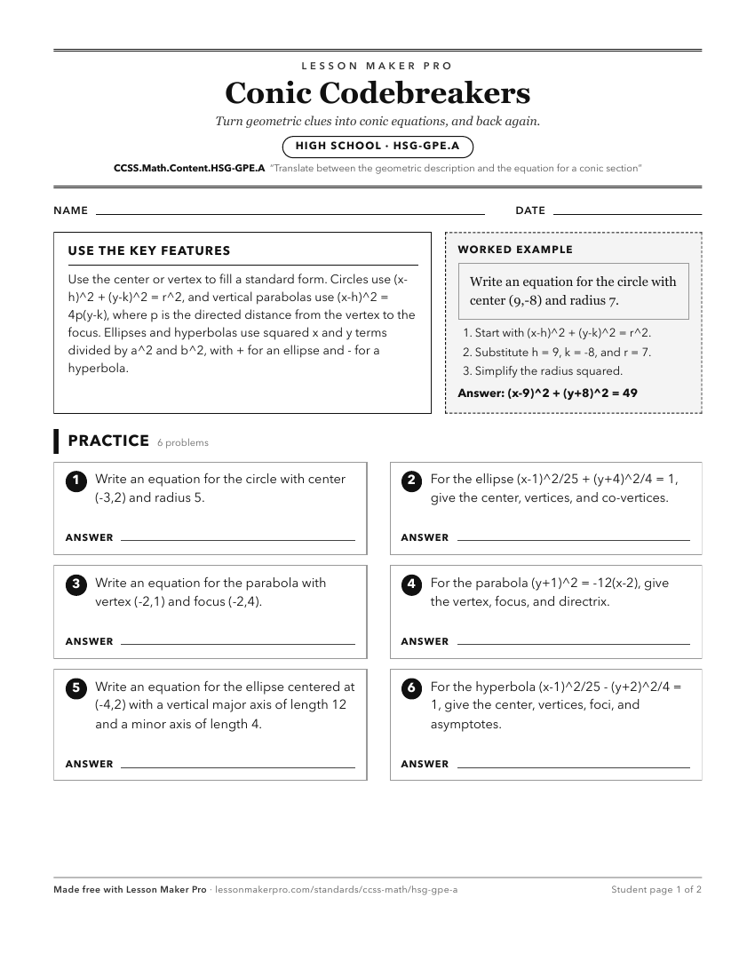 Preview of the CCSS.Math.Content.HSG-GPE.A printable worksheet