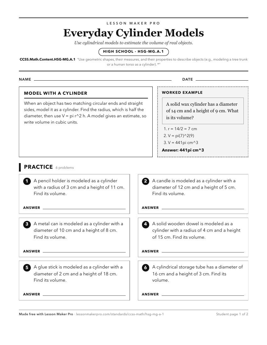 Preview of the CCSS.Math.Content.HSG-MG.A.1 printable worksheet