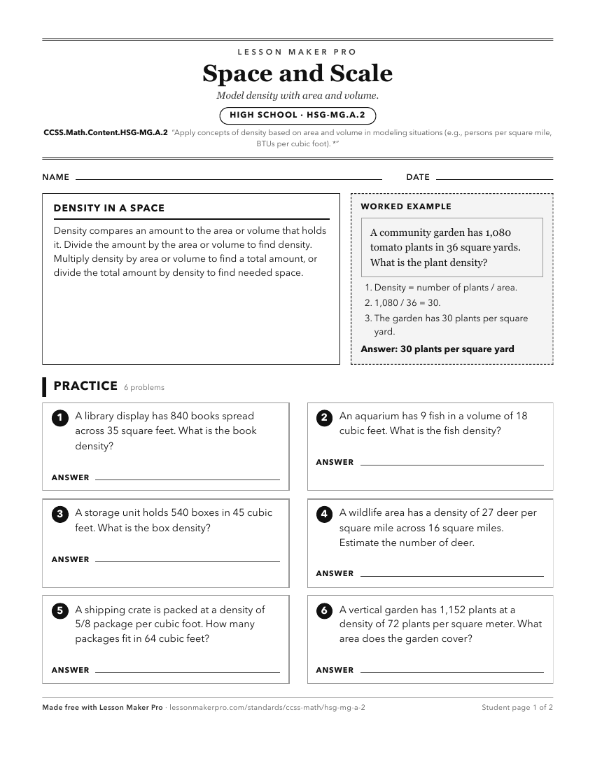Preview of the CCSS.Math.Content.HSG-MG.A.2 printable worksheet
