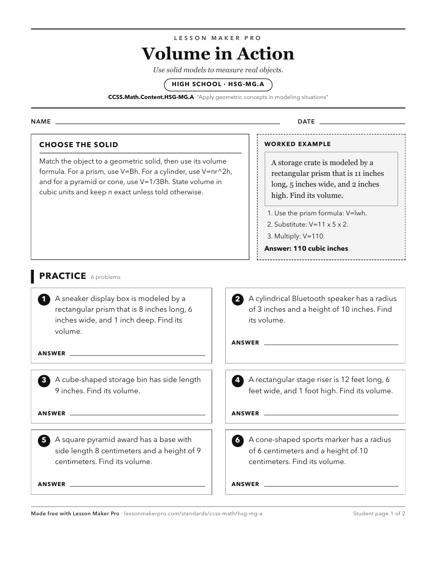 Preview of the CCSS.Math.Content.HSG-MG.A printable worksheet