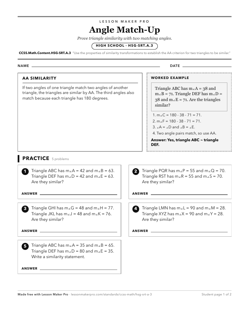 Preview of the CCSS.Math.Content.HSG-SRT.A.3 printable worksheet