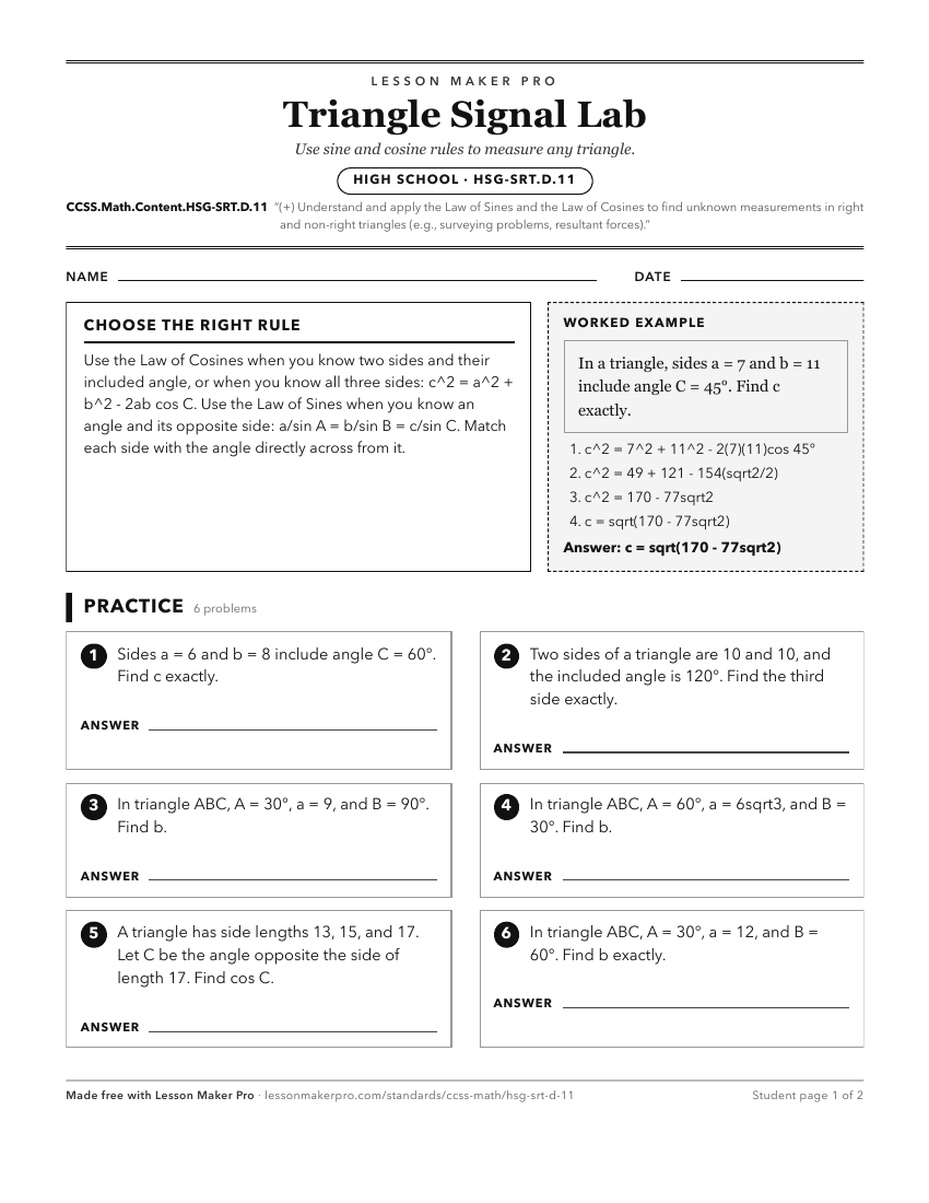 Preview of the CCSS.Math.Content.HSG-SRT.D.11 printable worksheet