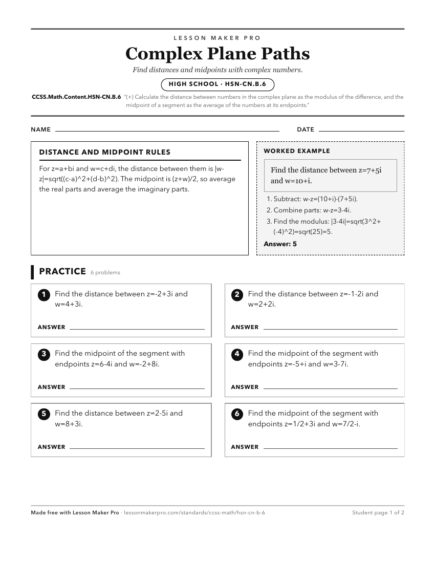 Preview of the CCSS.Math.Content.HSN-CN.B.6 printable worksheet