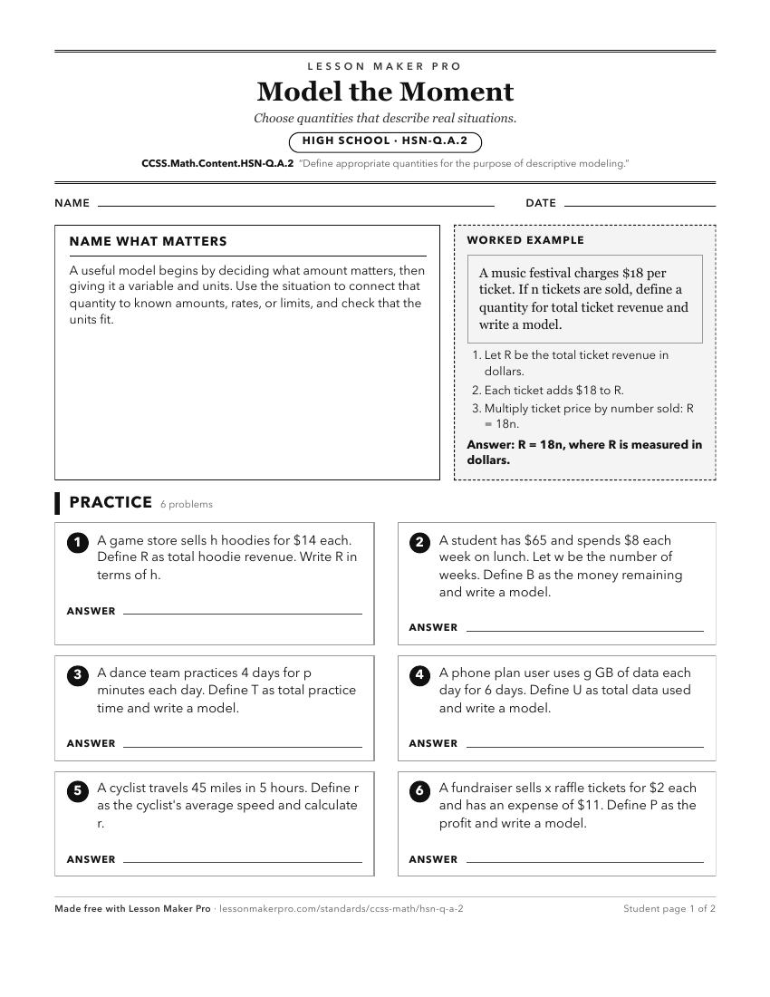 Preview of the CCSS.Math.Content.HSN-Q.A.2 printable worksheet