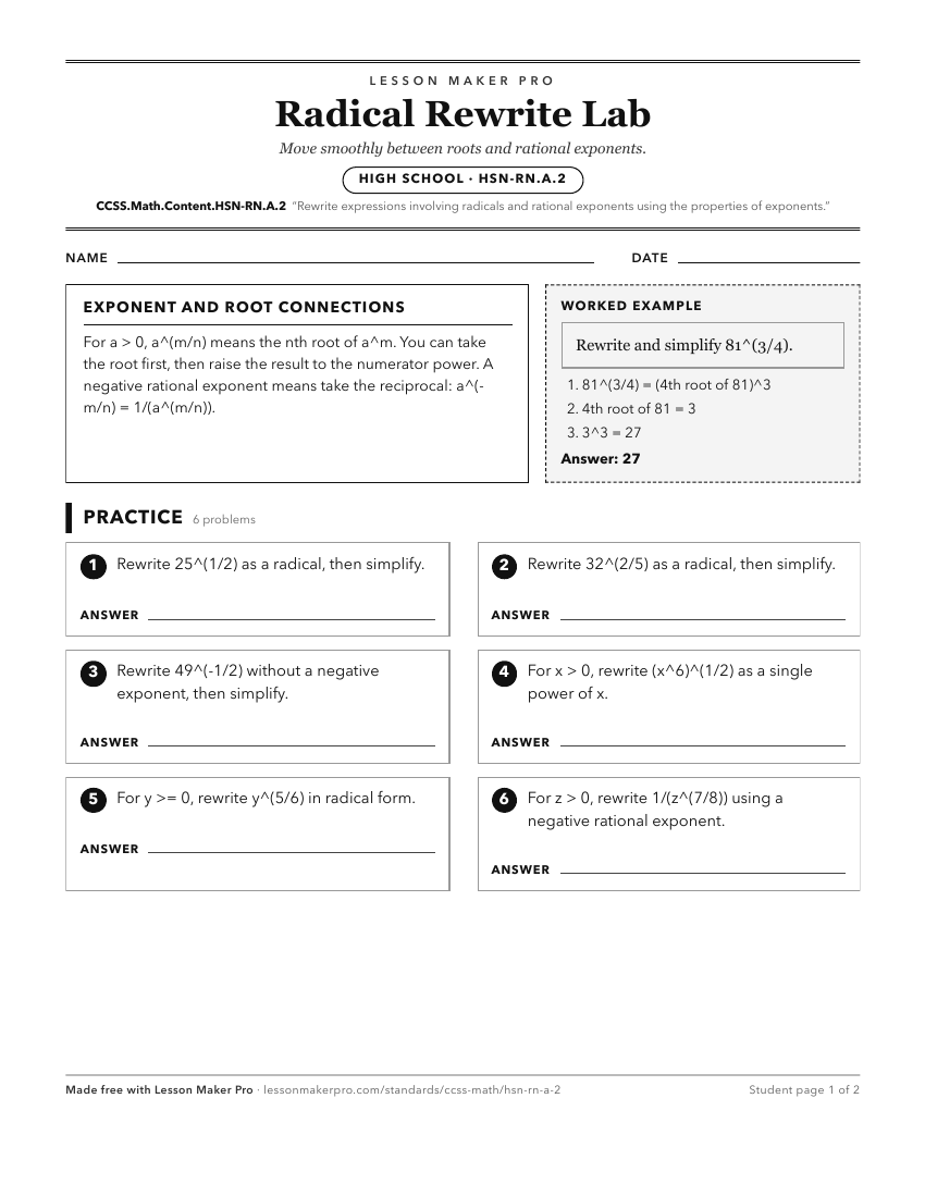 Preview of the CCSS.Math.Content.HSN-RN.A.2 printable worksheet
