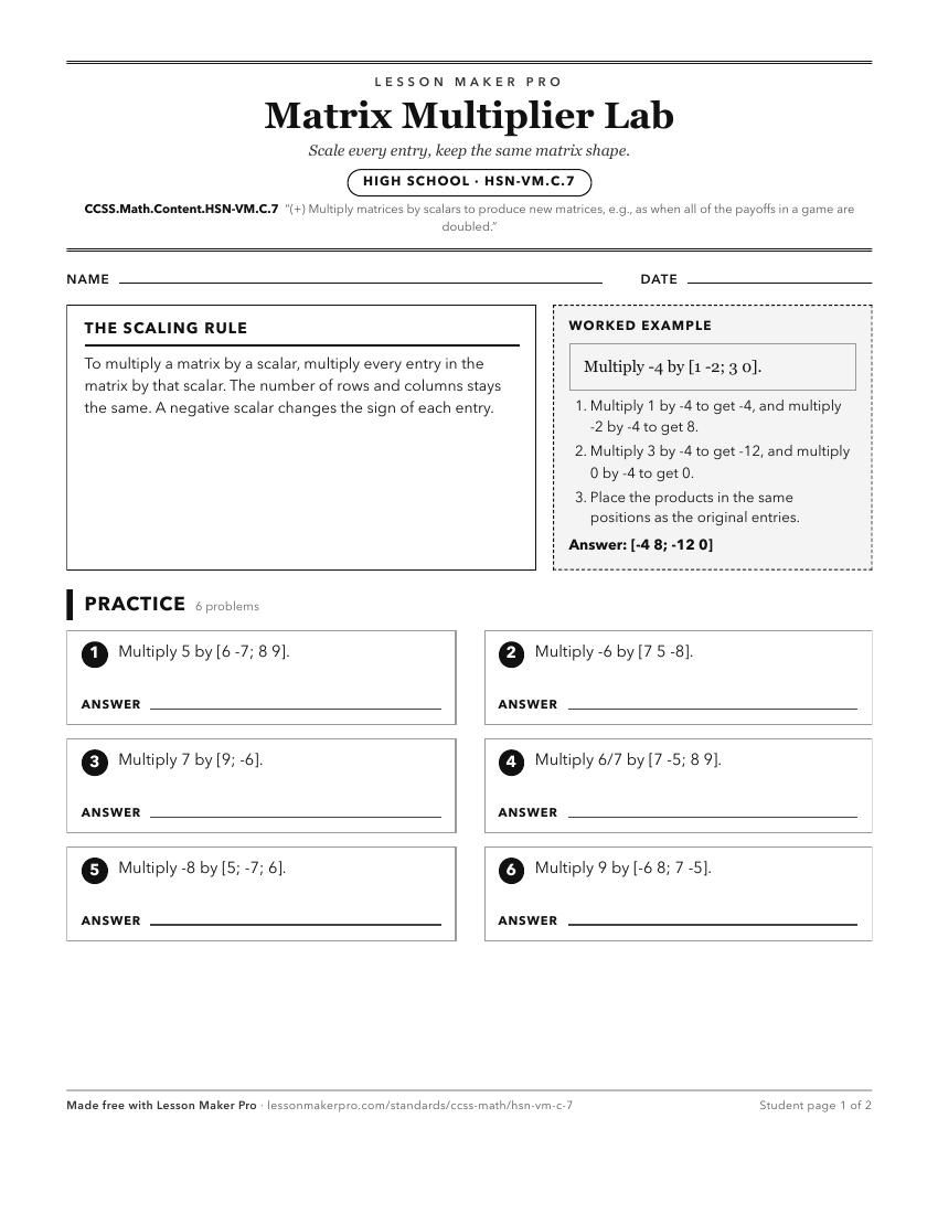 Preview of the CCSS.Math.Content.HSN-VM.C.7 printable worksheet