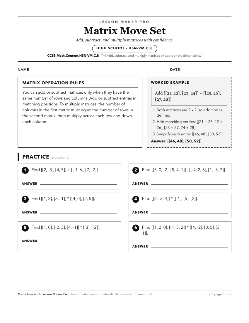 Preview of the CCSS.Math.Content.HSN-VM.C.8 printable worksheet