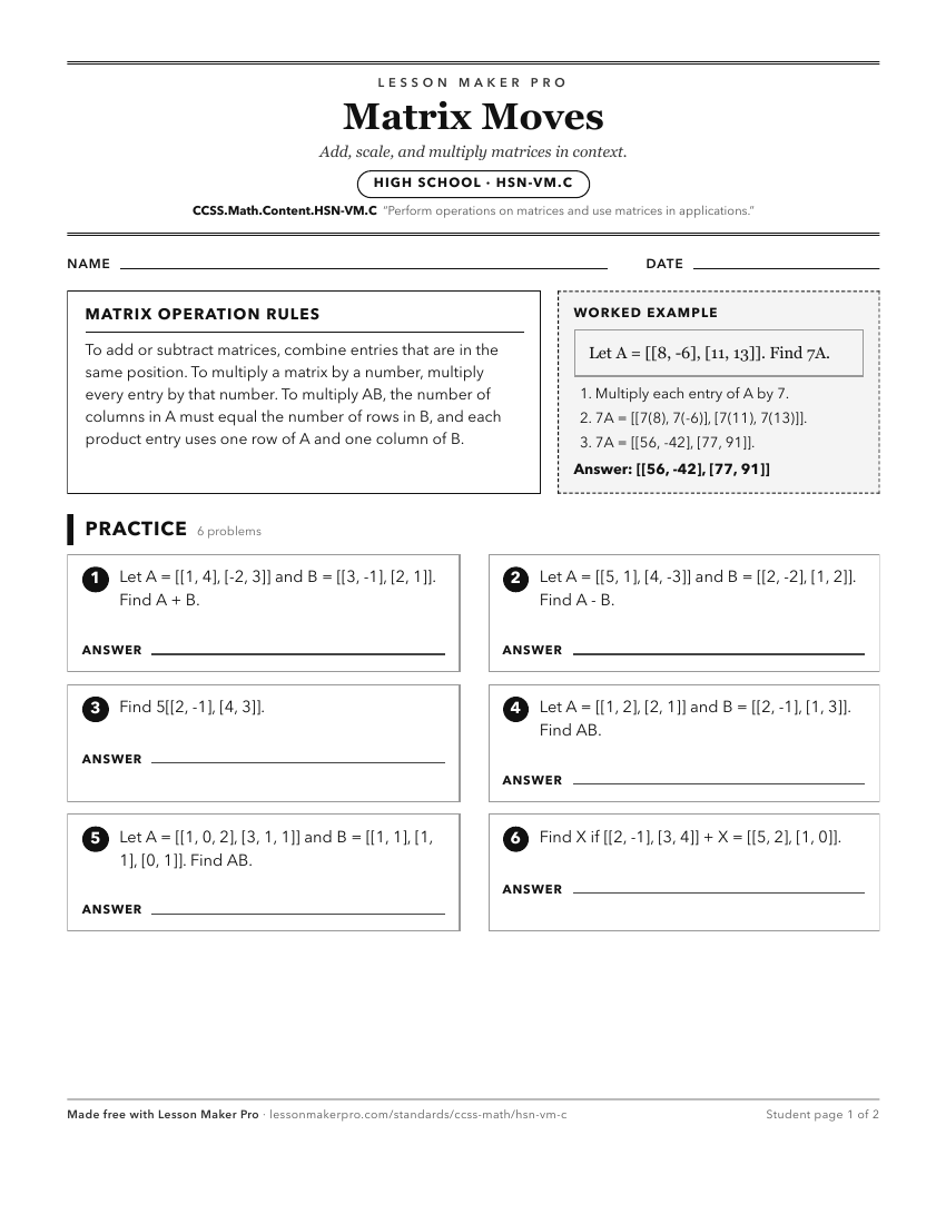 Preview of the CCSS.Math.Content.HSN-VM.C printable worksheet