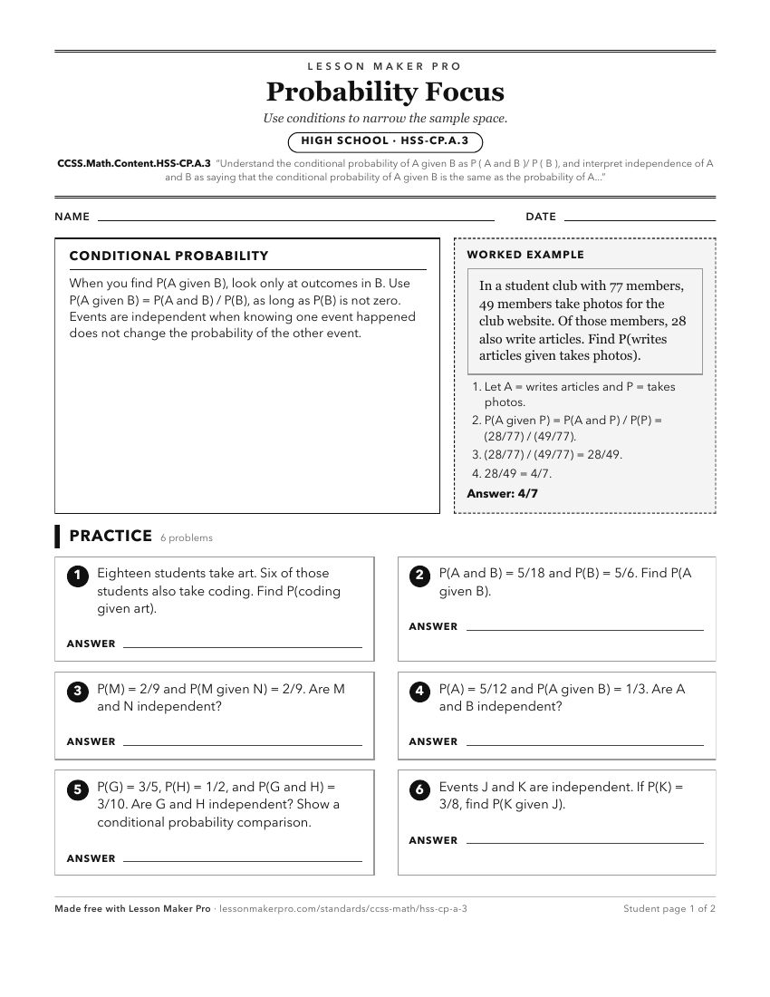 Preview of the CCSS.Math.Content.HSS-CP.A.3 printable worksheet