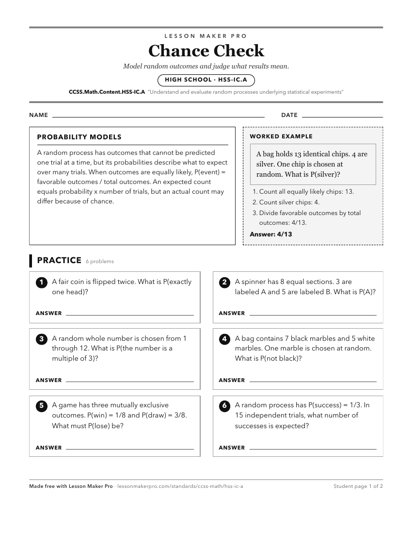 Preview of the CCSS.Math.Content.HSS-IC.A printable worksheet