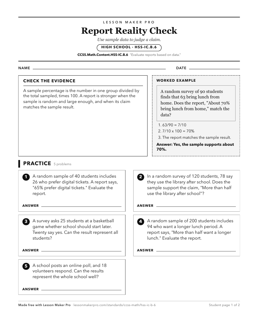 Preview of the CCSS.Math.Content.HSS-IC.B.6 printable worksheet