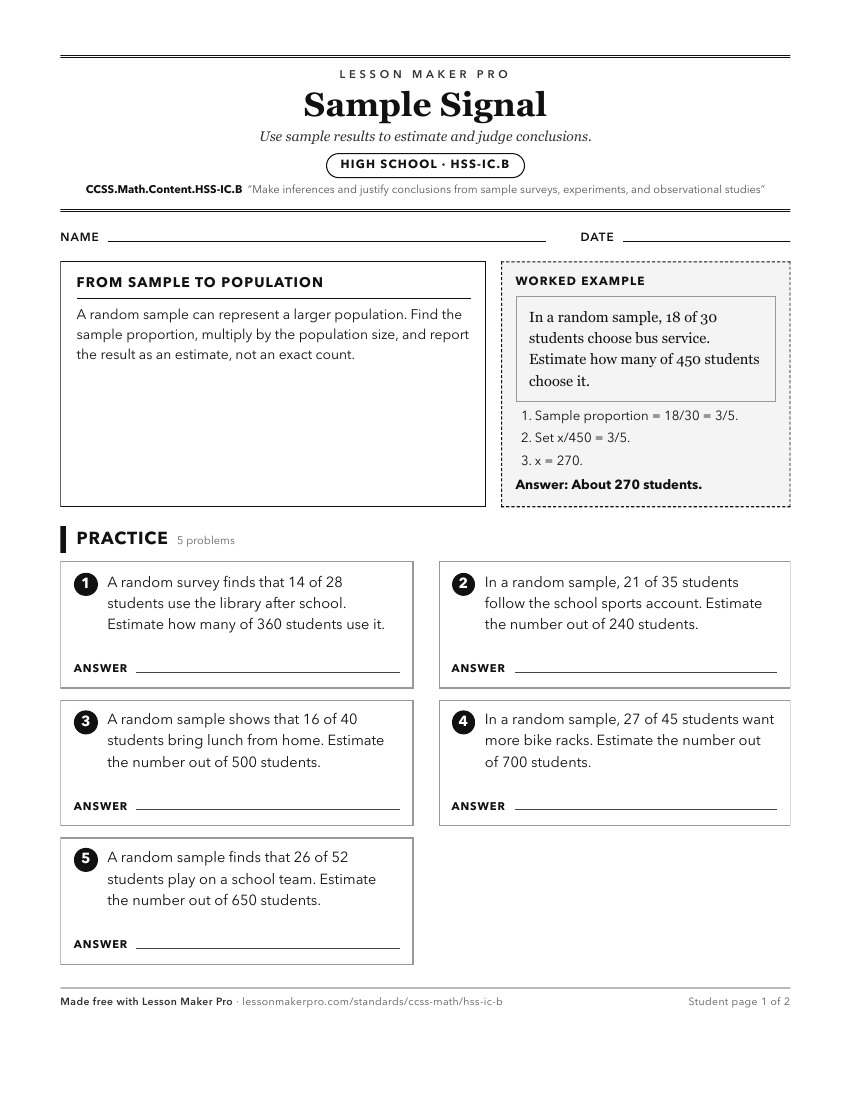 Preview of the CCSS.Math.Content.HSS-IC.B printable worksheet