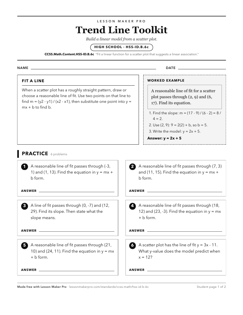 Preview of the CCSS.Math.Content.HSS-ID.B.6c printable worksheet