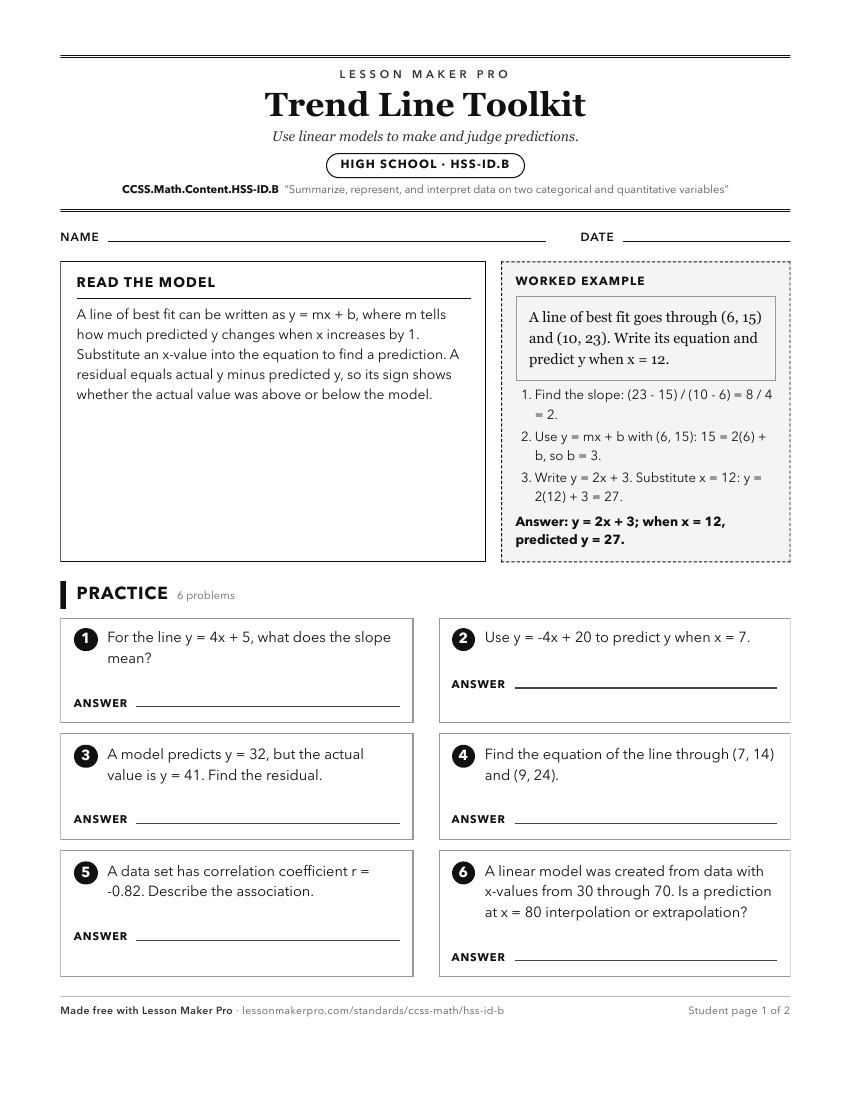 Preview of the CCSS.Math.Content.HSS-ID.B printable worksheet