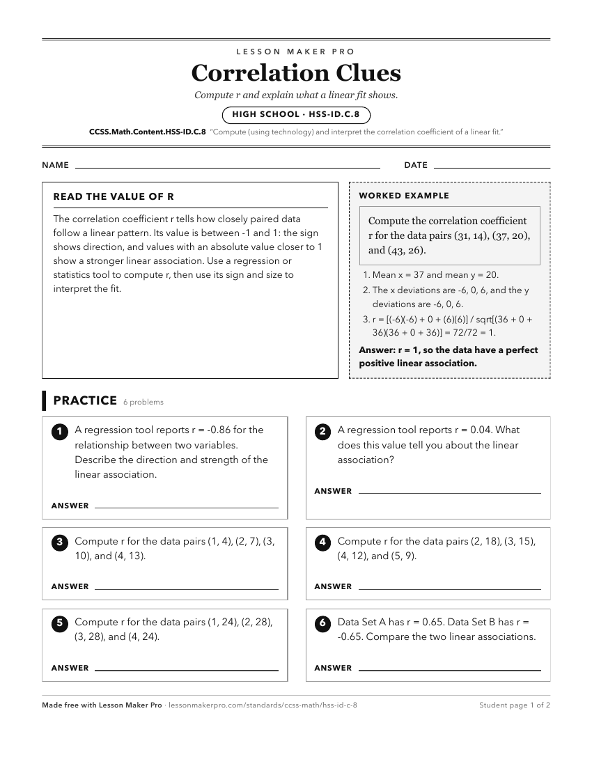 Preview of the CCSS.Math.Content.HSS-ID.C.8 printable worksheet