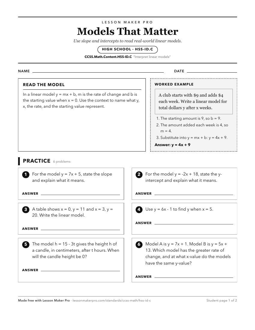 Preview of the CCSS.Math.Content.HSS-ID.C printable worksheet