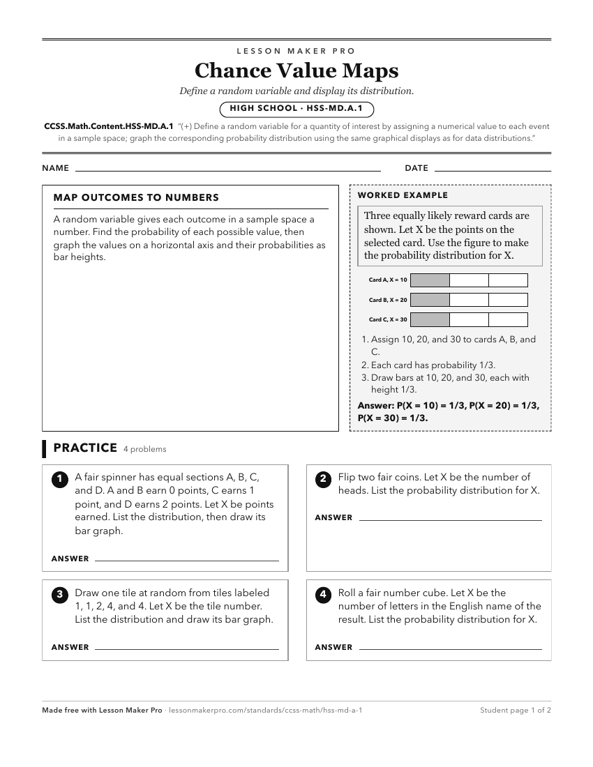 Preview of the CCSS.Math.Content.HSS-MD.A.1 printable worksheet