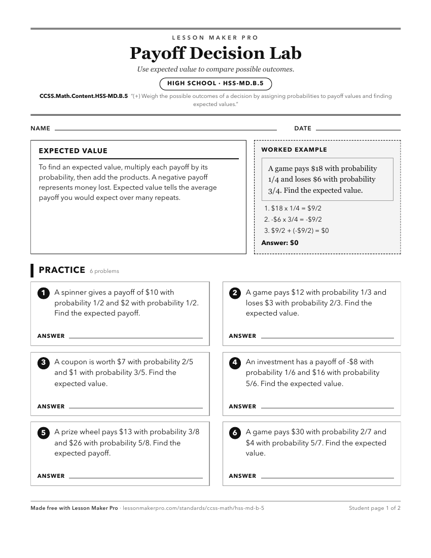 Preview of the CCSS.Math.Content.HSS-MD.B.5 printable worksheet
