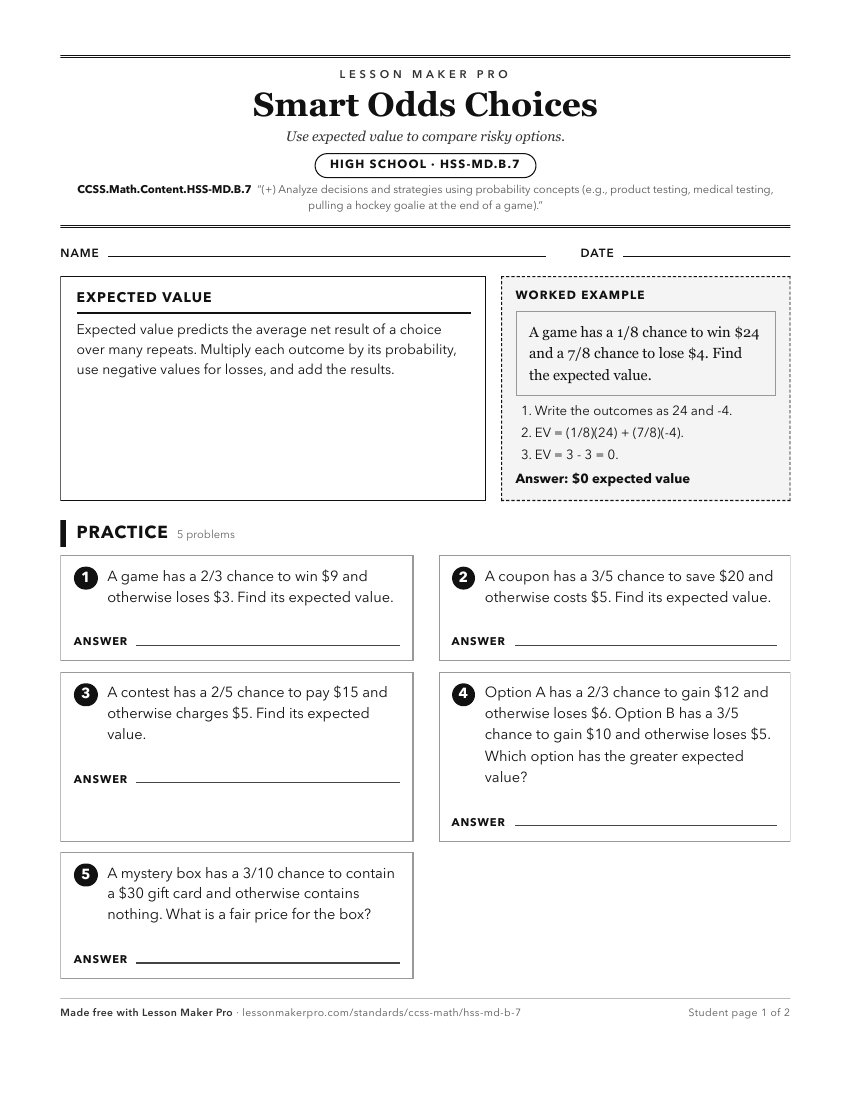 Preview of the CCSS.Math.Content.HSS-MD.B.7 printable worksheet
