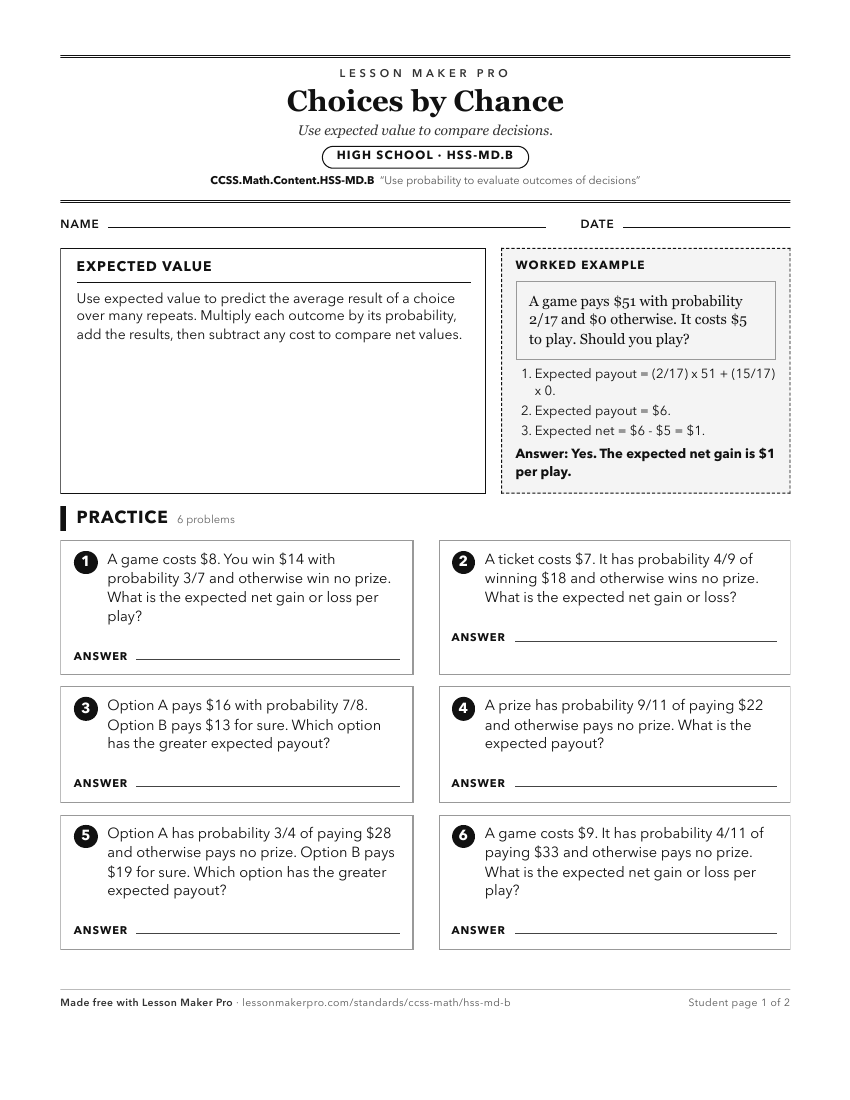 Preview of the CCSS.Math.Content.HSS-MD.B printable worksheet