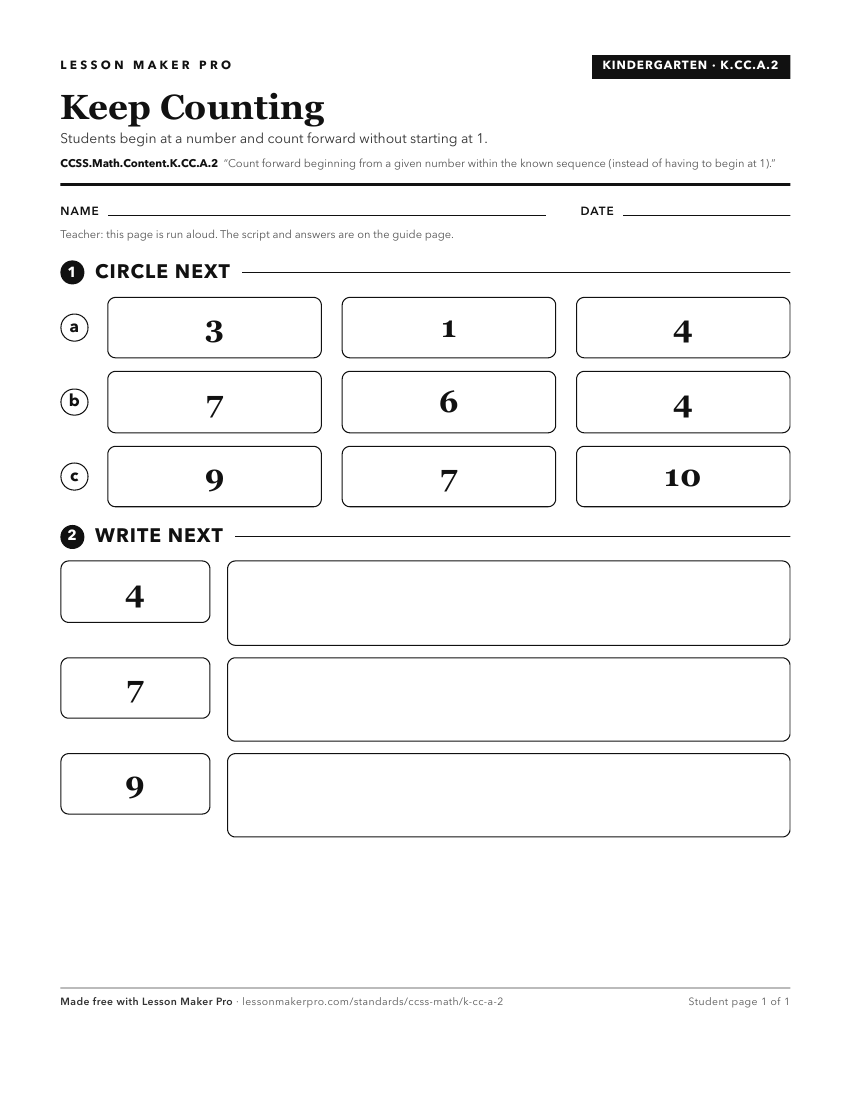 Preview of the CCSS.Math.Content.K.CC.A.2 printable worksheet