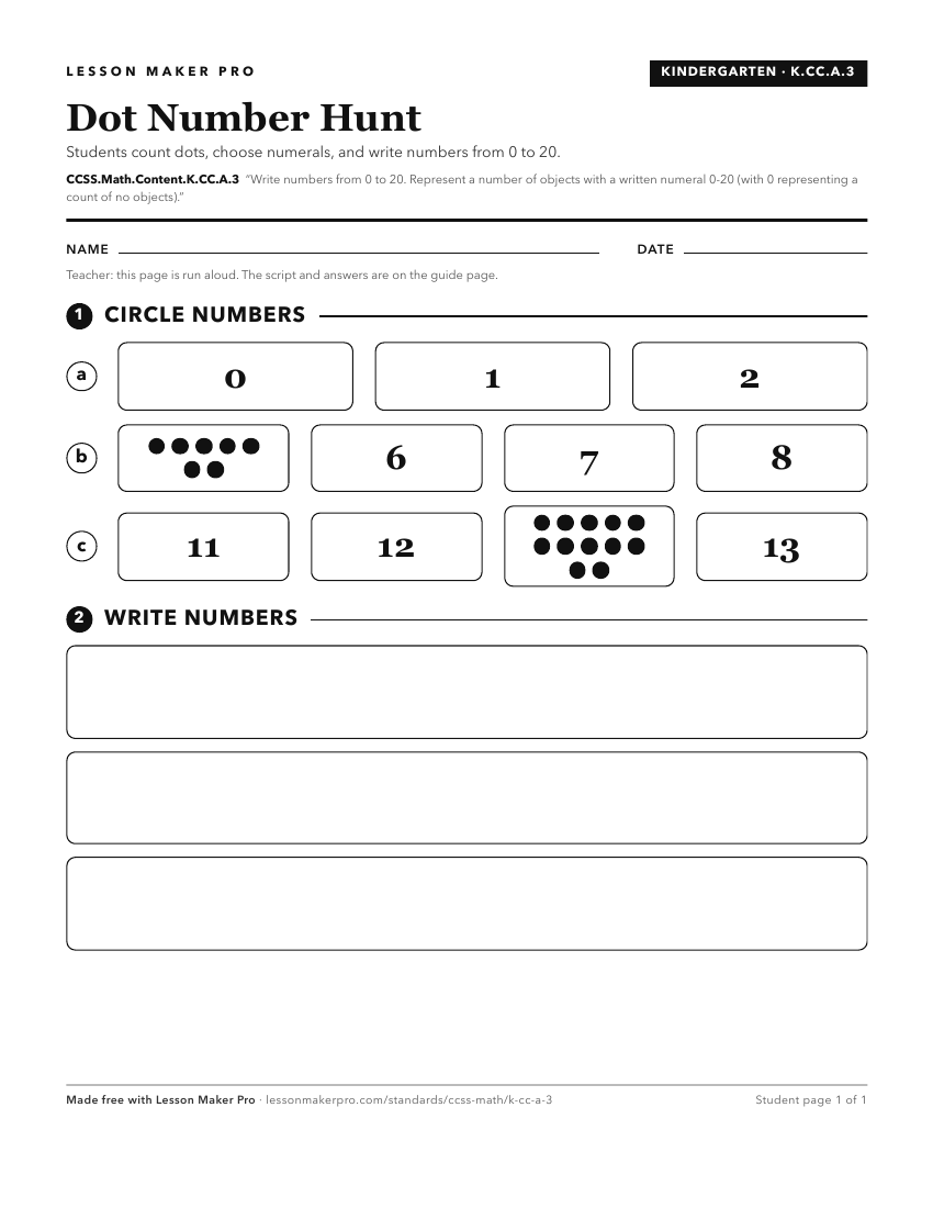 Preview of the CCSS.Math.Content.K.CC.A.3 printable worksheet